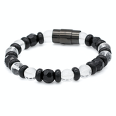 Men's Onyx and Clear Quartz bracelet on white background